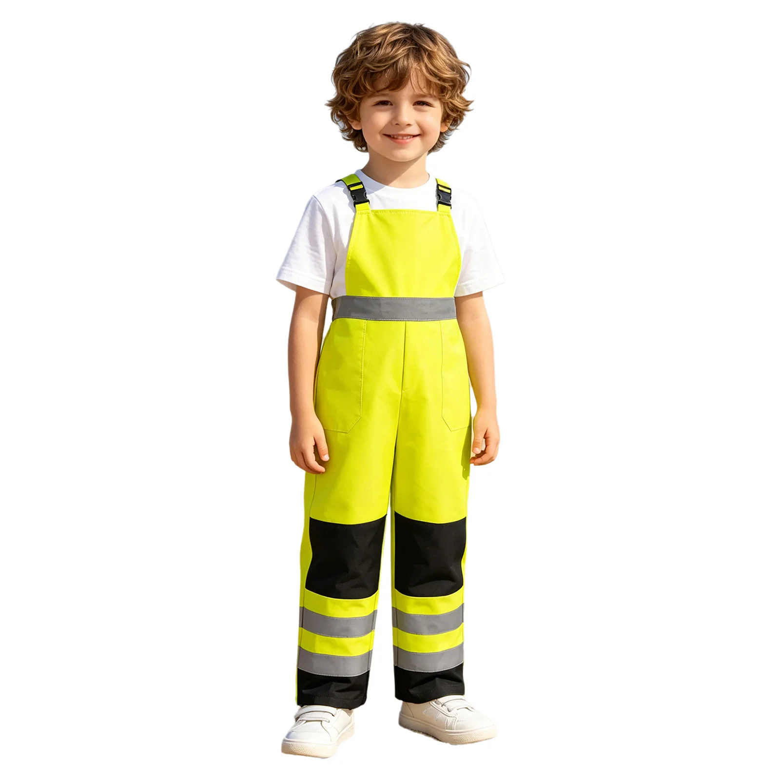 Children Color Block Suspender Trousers Kids Boys Girls Reflective Strips Overalls Water Resistant Pants for Outdoor Activities
