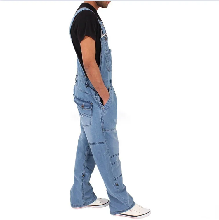 

2024 Fashion Men's Jeans Overalls Suspenders Denim Jumpsuit Without Stretch Frayed Pants