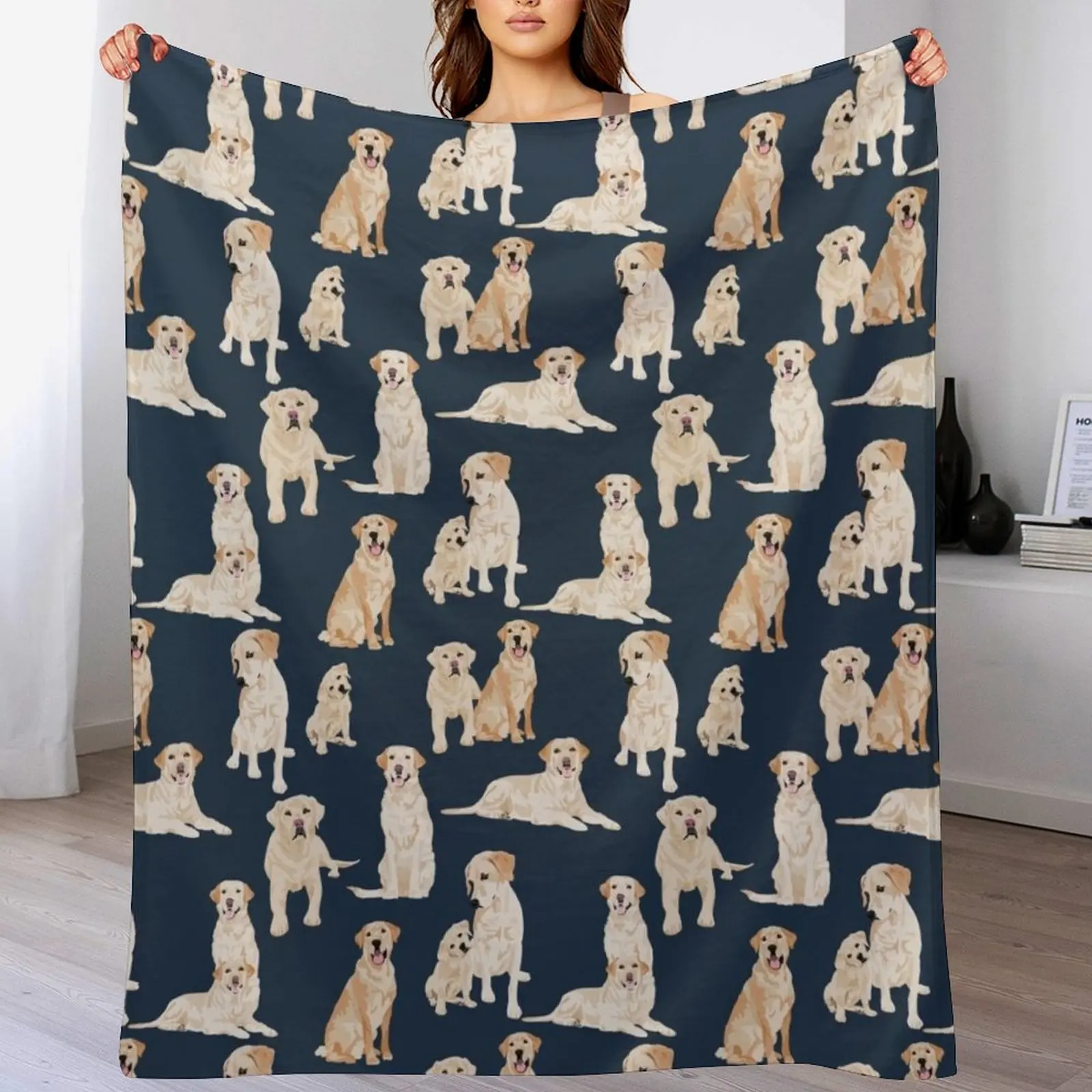 Yellow labs navy Throw Blanket Lightweight Warm Blanket for Indoor Outdoor Use