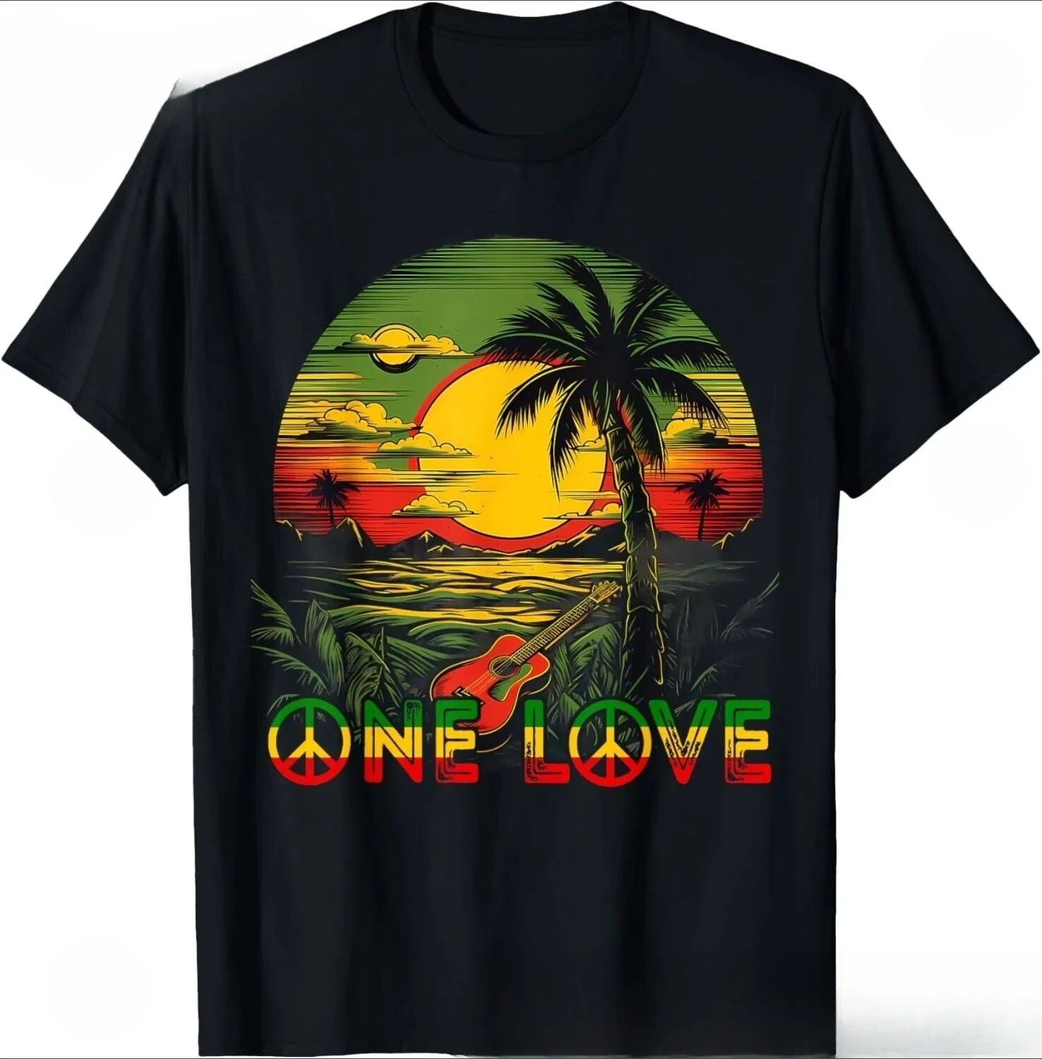 Reggae Music Guitar Rasta Pride Jamaica Rasta Reggae Sunset T-Shirt Fresh Chic Edgy Tshirts Edgy Chic Aesthetic Shirt Aesthetic