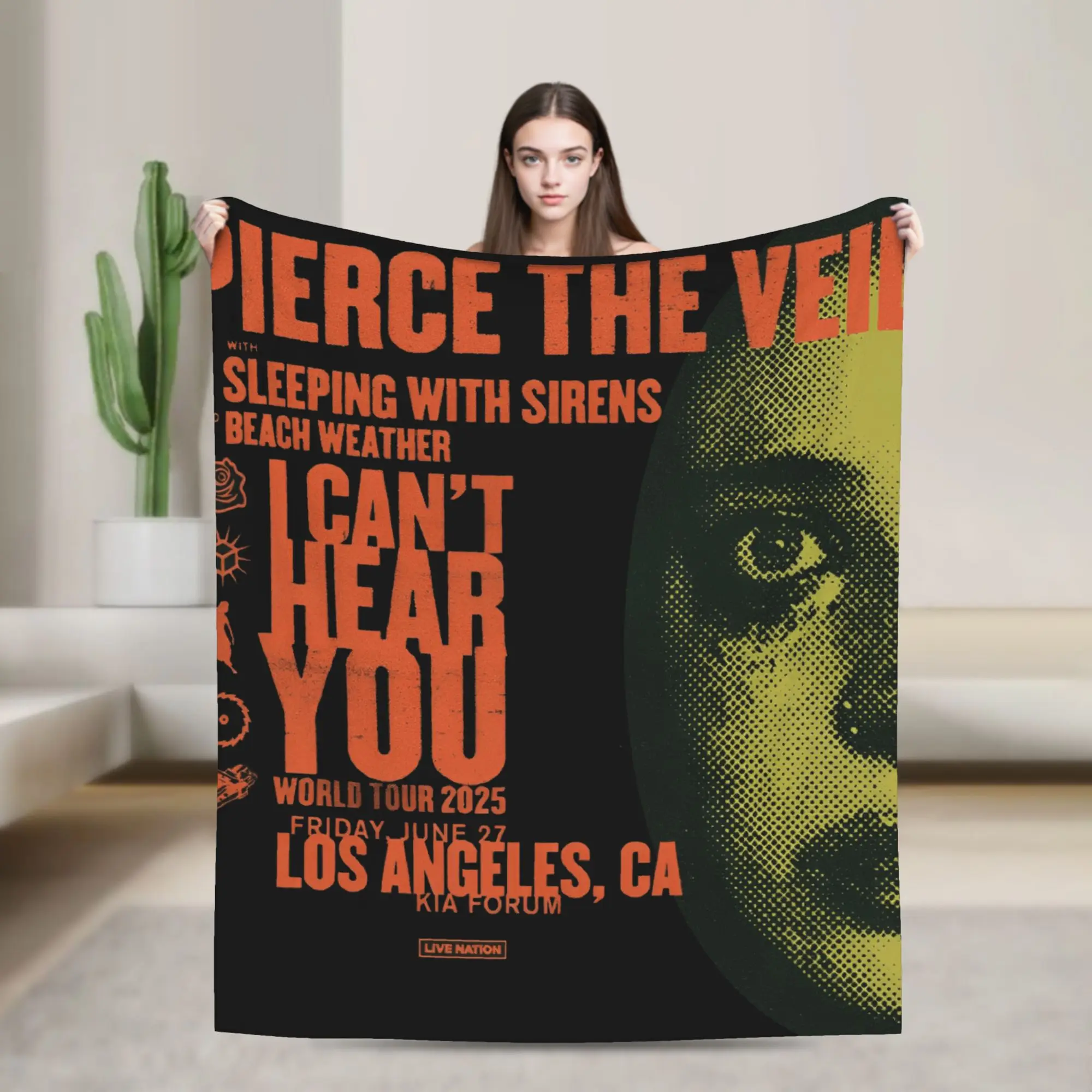 Супер теплое одеяло Pierce The Veil World Tour 2025, плюшевое одеяло для девочек и мальчиков, забавное уличное фланелевое покрывало, чехол для дивана-кровати