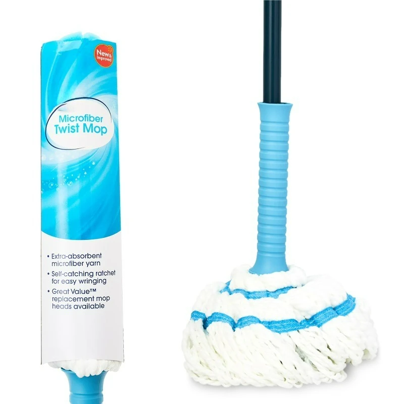

Microfiber Twist Mop with Self-Wringing Ratchet and Removable Head