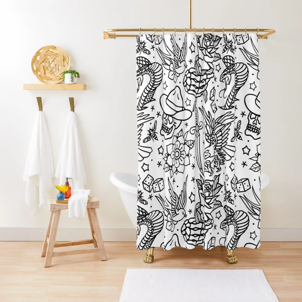 

American Traditional Tattoo Flash Print Variant Shower Curtain Shower Set For Bathroom Modern Accessory Bathrooms Curtain