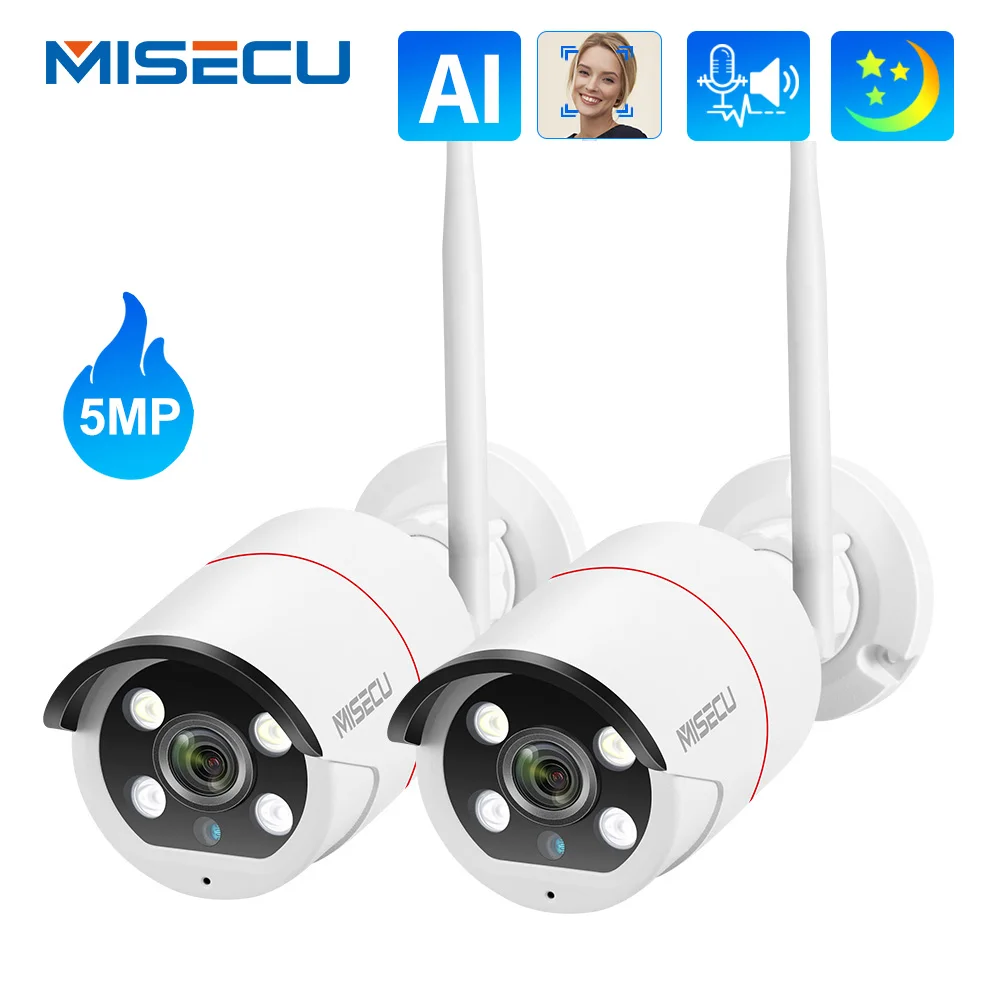 

MISECU 5MP Wireless AI IP Camera Face Detect Audio Recorder Outdoor Color Night WIFI Two-way Audio Surveillance Securrty Camera