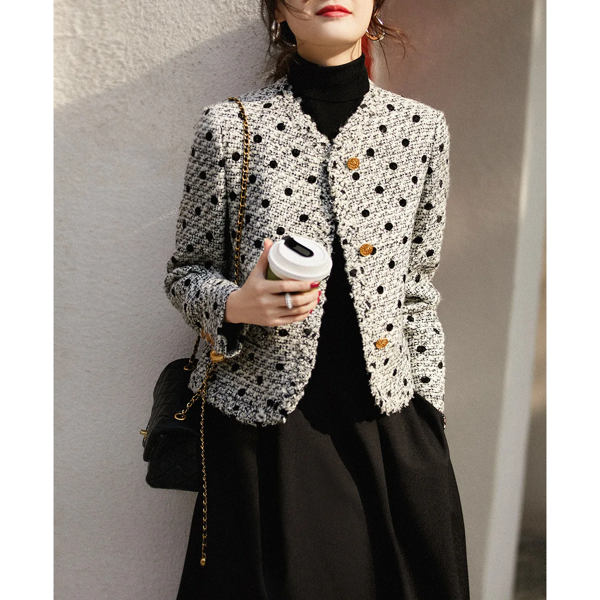 Wave Point Classic Chic Suit Coat Autumn/Winter 2022 Women High Quality Female V-Neck Blazers