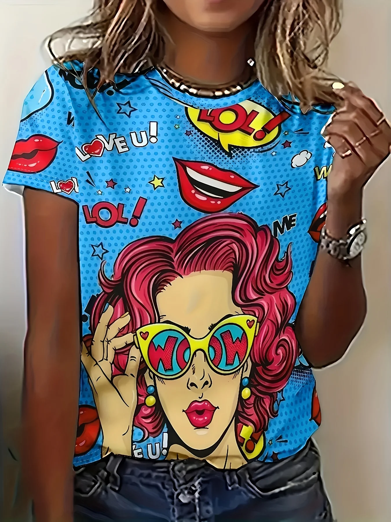 

Summer Women Round Neck T-shirt Printed Pattern T-shirt Breathable Short Sleeve Top for Casual Sports and Outdoor Activities