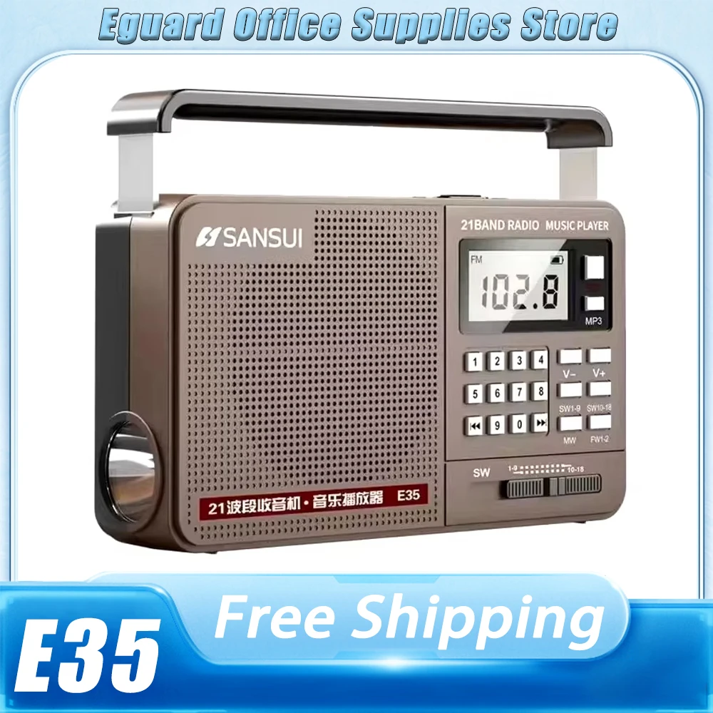 Sansui E35 Full Band Radio Hifi Bluetooth Digital Retro Radio Portable Mp3/Tf/U-Disk Music Custom Led Flashlight Player Speakers