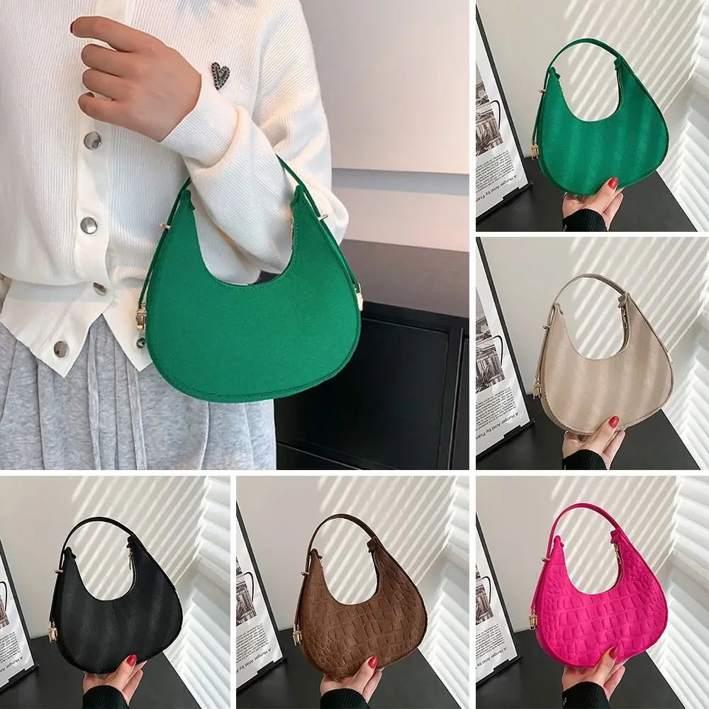 Women's Crocodile Grain Underarm Bags Felt Fashion Shoulder Bag Cute Simple Handbags Female Purses