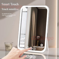 3 Colors Touch Screen Dimmable LED Makeup Mirror Foldable Rechargeable Cosmetic Tabletop Mirror for Travel And Home Use