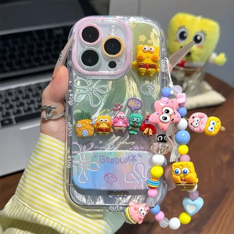 Cute SpongeBob SquarePants Patrick Star Starfish Plush Phone Case for IPhone 17 16 15 14 13 12 Pro Max IPhone 8 XR  Student Gift