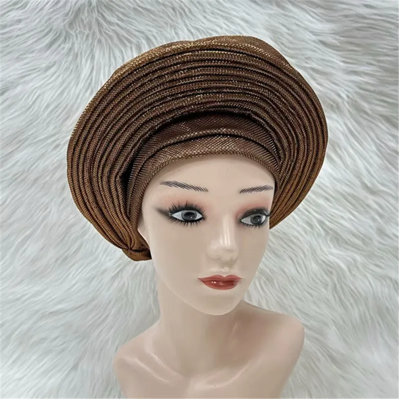 Nigerian gel headgear, with stone bead, already made auto, turban, afro aso ebi gel aso oke, wide brim headgear 7L031502