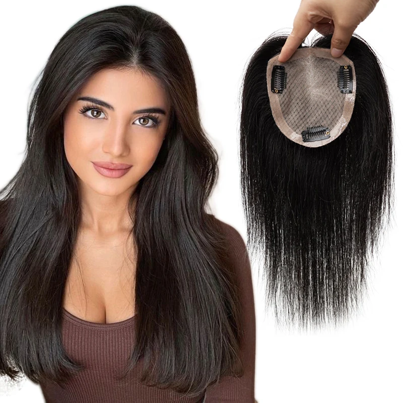 100% שיער אנושי מלא עשוי משי ידני בסיס תחרה קליפ בחתיכה אחת תוספות שיער עליונות נשים טבעיות קרקפת עליונה בסיס