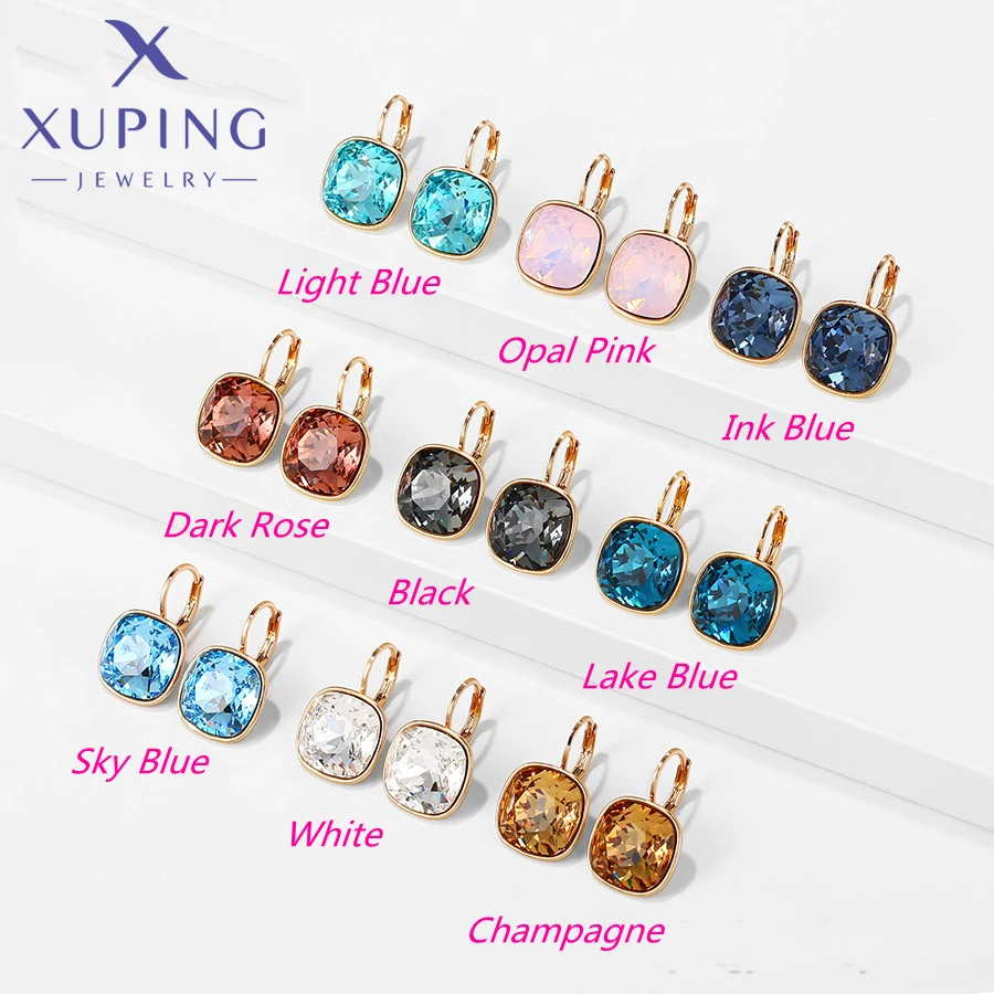 Xuping Jewelry Square Colorful Stone Charm Romantic Gold Plated Crystal Earrings for Women Girl Work Party Gift 20404
