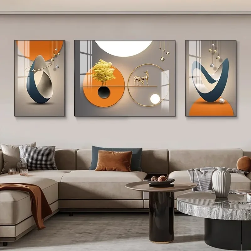 Decorative painting Modern simple sofa background wall mural High-end atmospheric triptych Abstract hanging painting