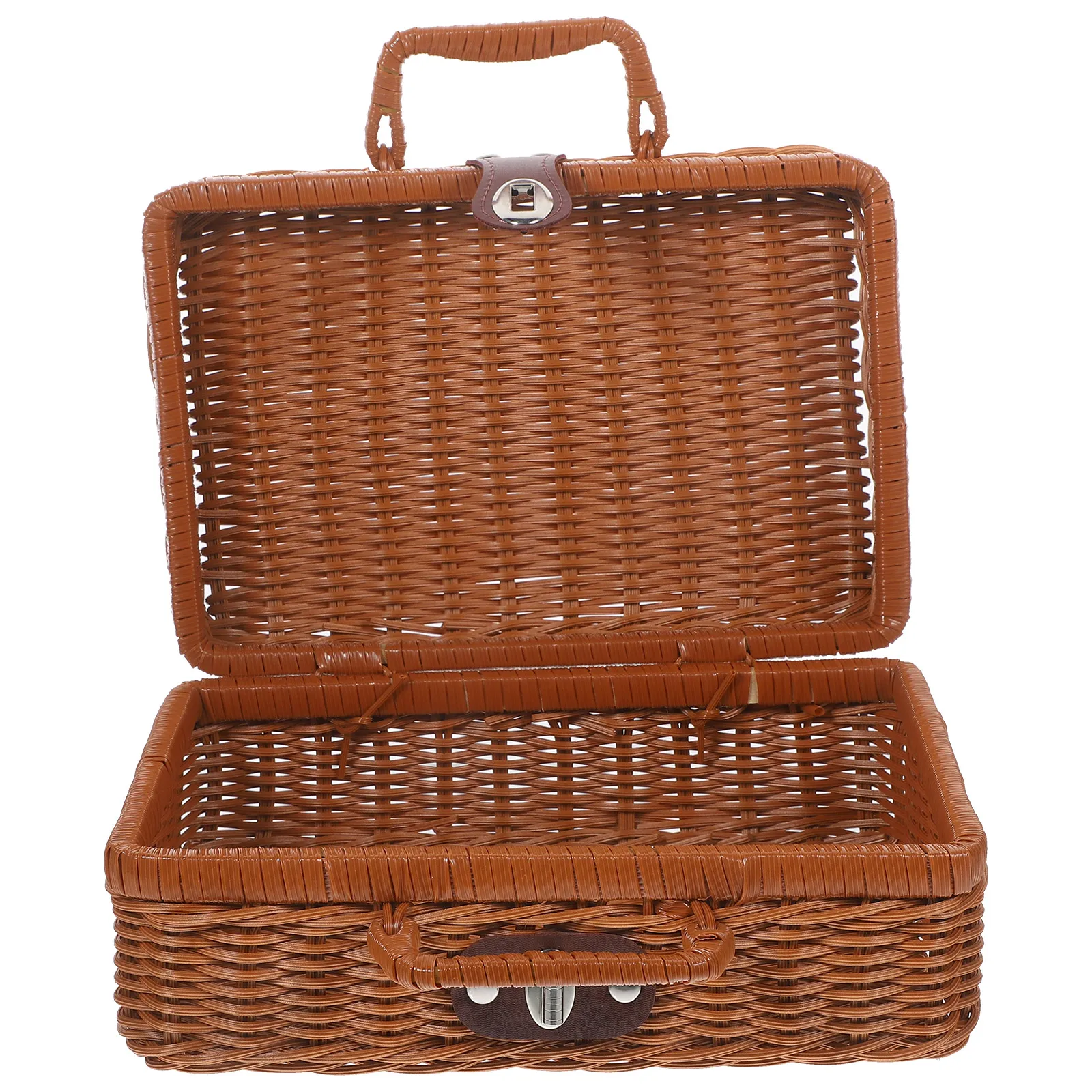 

Imitation Rattan Storage Box Retro Handwoven Case Woven Suitcase Large Capacity Home Decorative Basket Light Brown Baby Storage