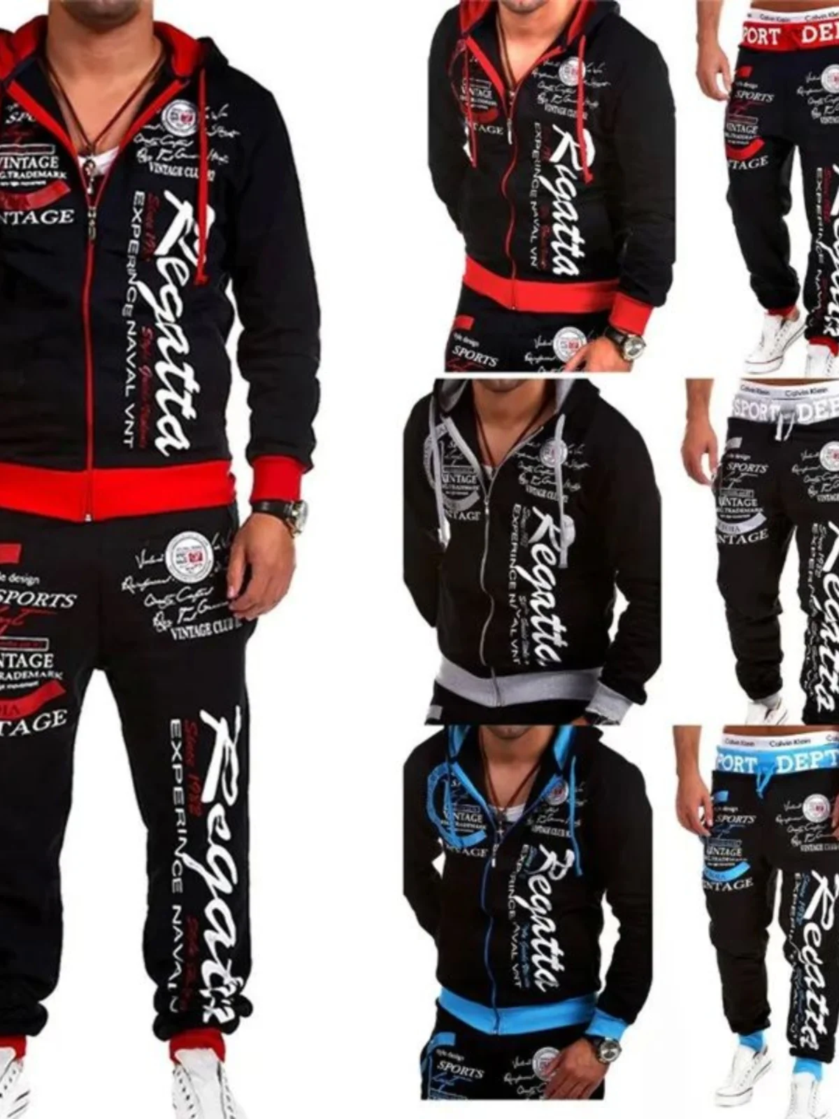 Combinaison de sport imprimée coupe ample, motif de lettres, ensemble de vêtements de sport décontractés, sweat-shirt Long et pantalon Long pour jeunes hommes