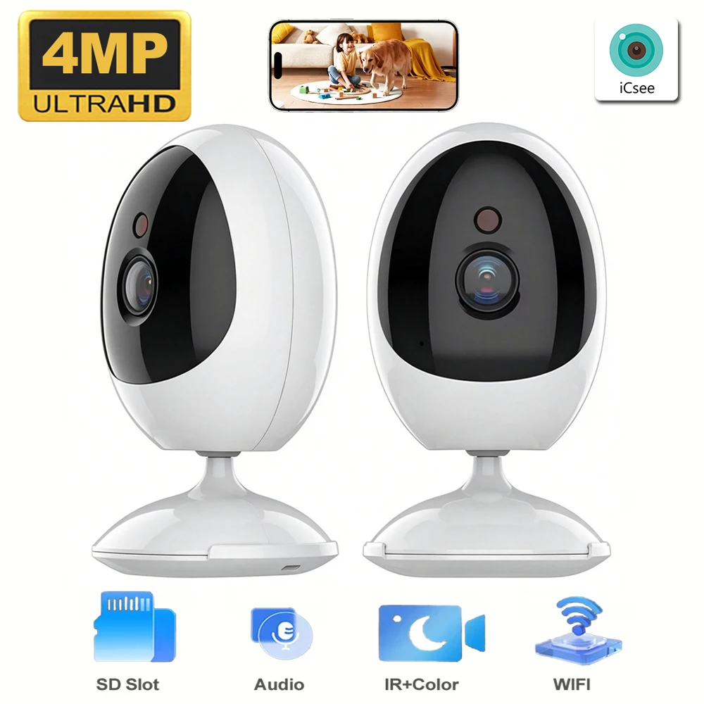 4MP Mini Security Camera WiFi Indoor Baby Pet Monitor with Night Vision Human Detection Two-Way Audio Home Surveillance ICSee