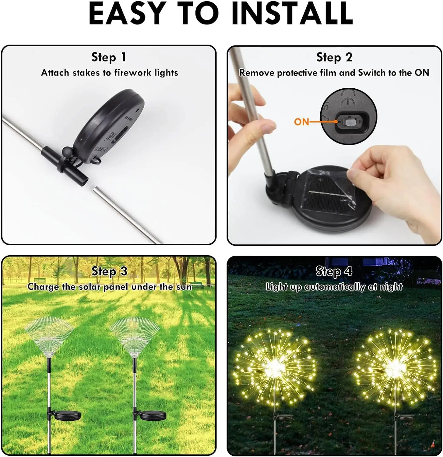 Imagem -03 - Outdoor Solar Powered Firework Lights Decorações de Jardim Modos de Pathway Pátio Quintal Total 800 Leds 4pack