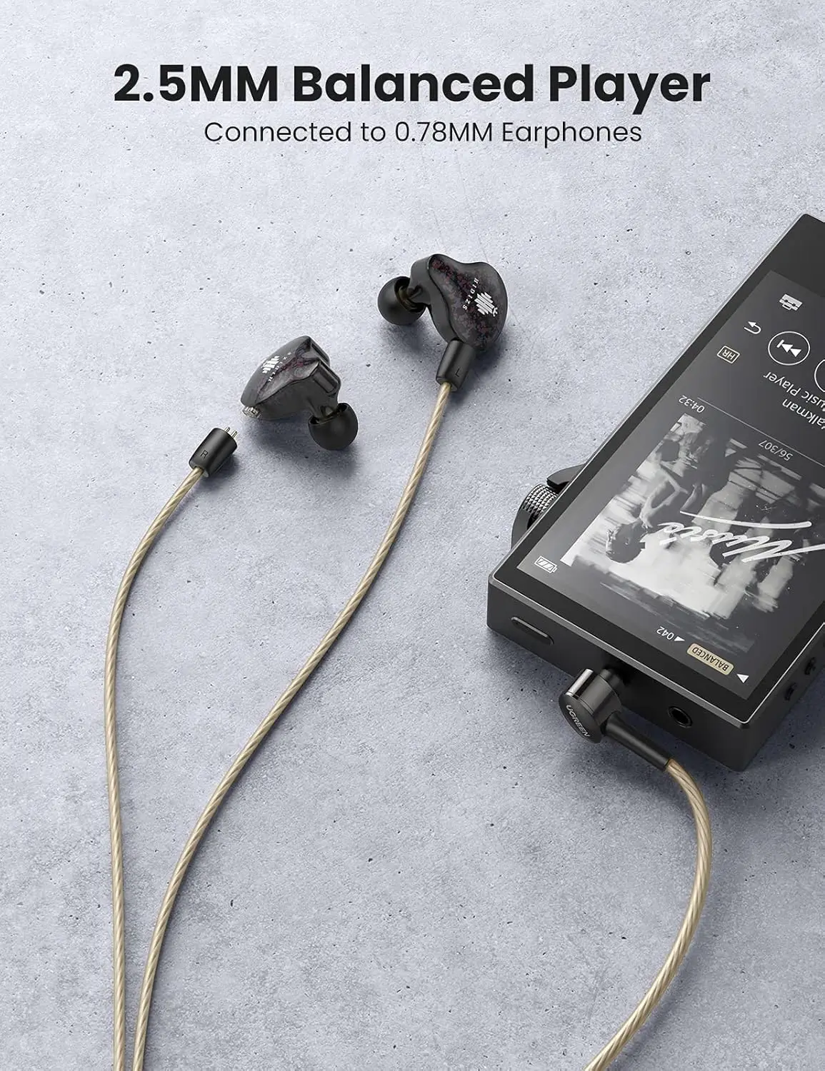 UGREEN 2.5mm Balanced Cable 2-Pin 0.78mm Connector Detachable IEM Headphone Earphone Replacement Hi-Fi Sound Cord