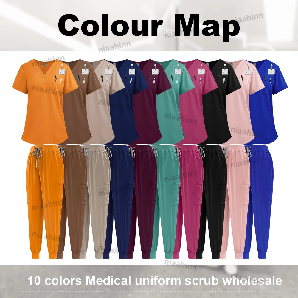 Wholesale Medical Nursing Scrub Set Hospital Staff Uniform Sets Breathable Thin Uniform Doctor Nurse Specific Scrubs Jogging Set