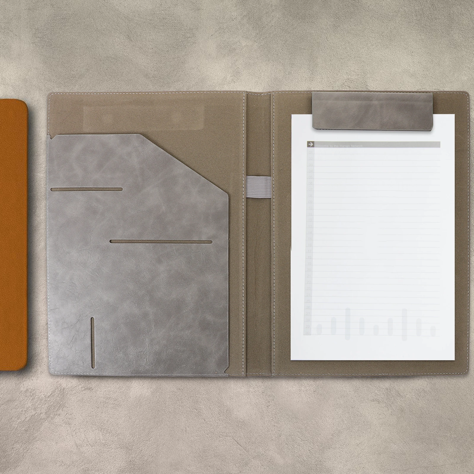 

PU Portfolio Folder Magnetic Document Binder Office File Organizer Grey Wear Resistance Long Use Storage Easy