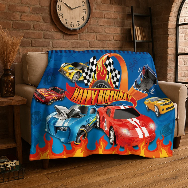 Cartoon H-Hot Wheels Rennwagen-Flanelldecke, weiche, warme Decke für Schlafzimmer, Wohnzimmer, Bett, Reisen, Camping, Picknick, Kinder