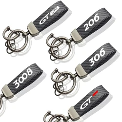 For Peugeot 206 207 208 301 307 308 T9 406 407 508 2008 3008 5008 108 RCZ Accessories Luxury Leather Carbon Car Keychain