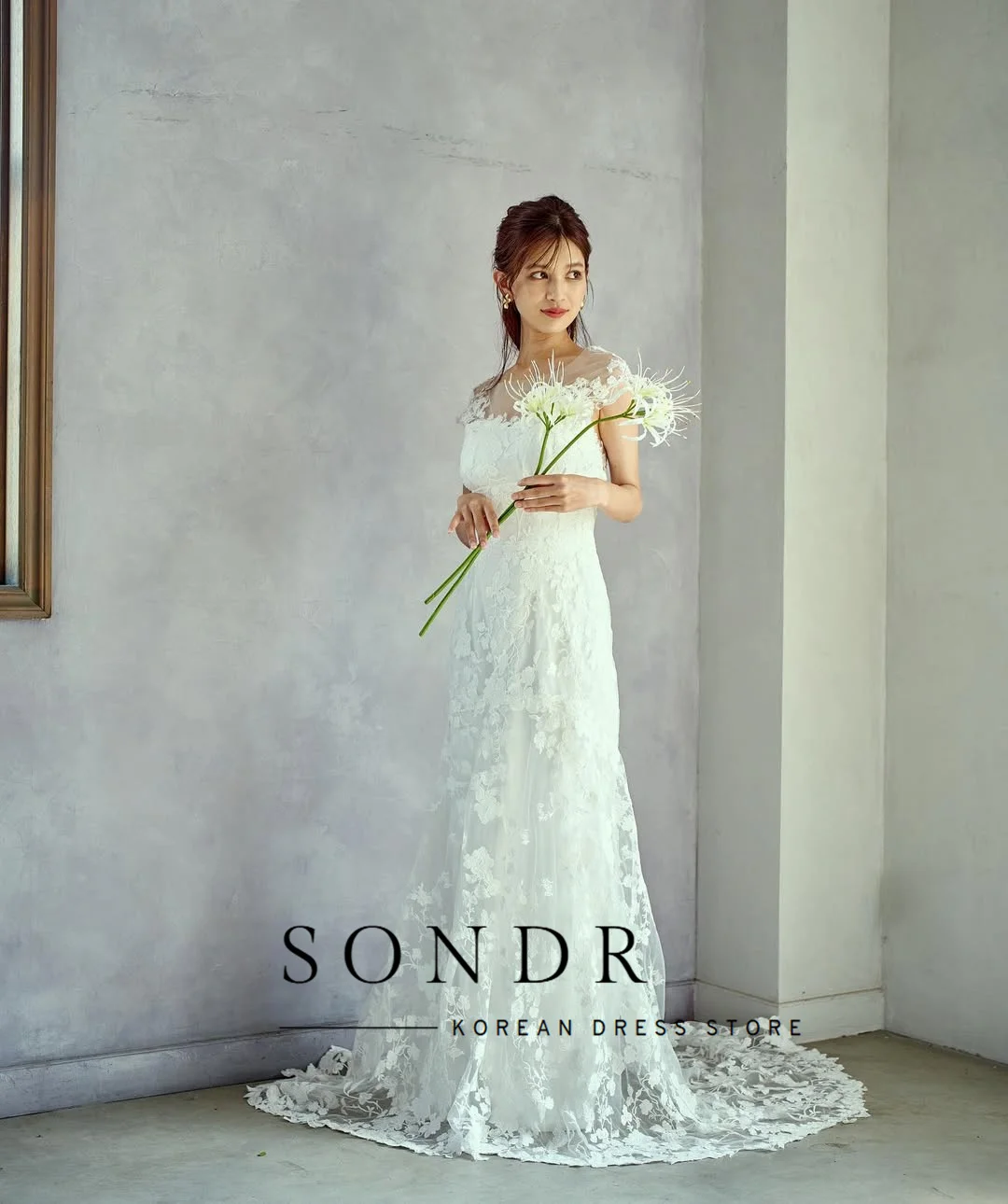 Sondr винтажные кружевные японские свадебные платья с овальным воротником, свадебное платье без рукавов, свадебные платья со шлейфом по индивидуальному заказу