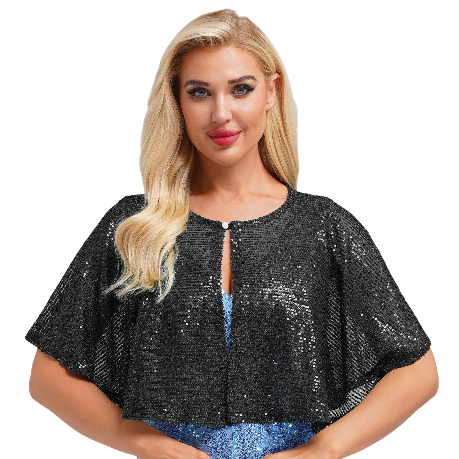 Women Elegant Wrap Sleeveless Shawl Sequin Shawls Shrugs for Cocktail Party Banquet Costume Wedding Accessory Bridal Bolero