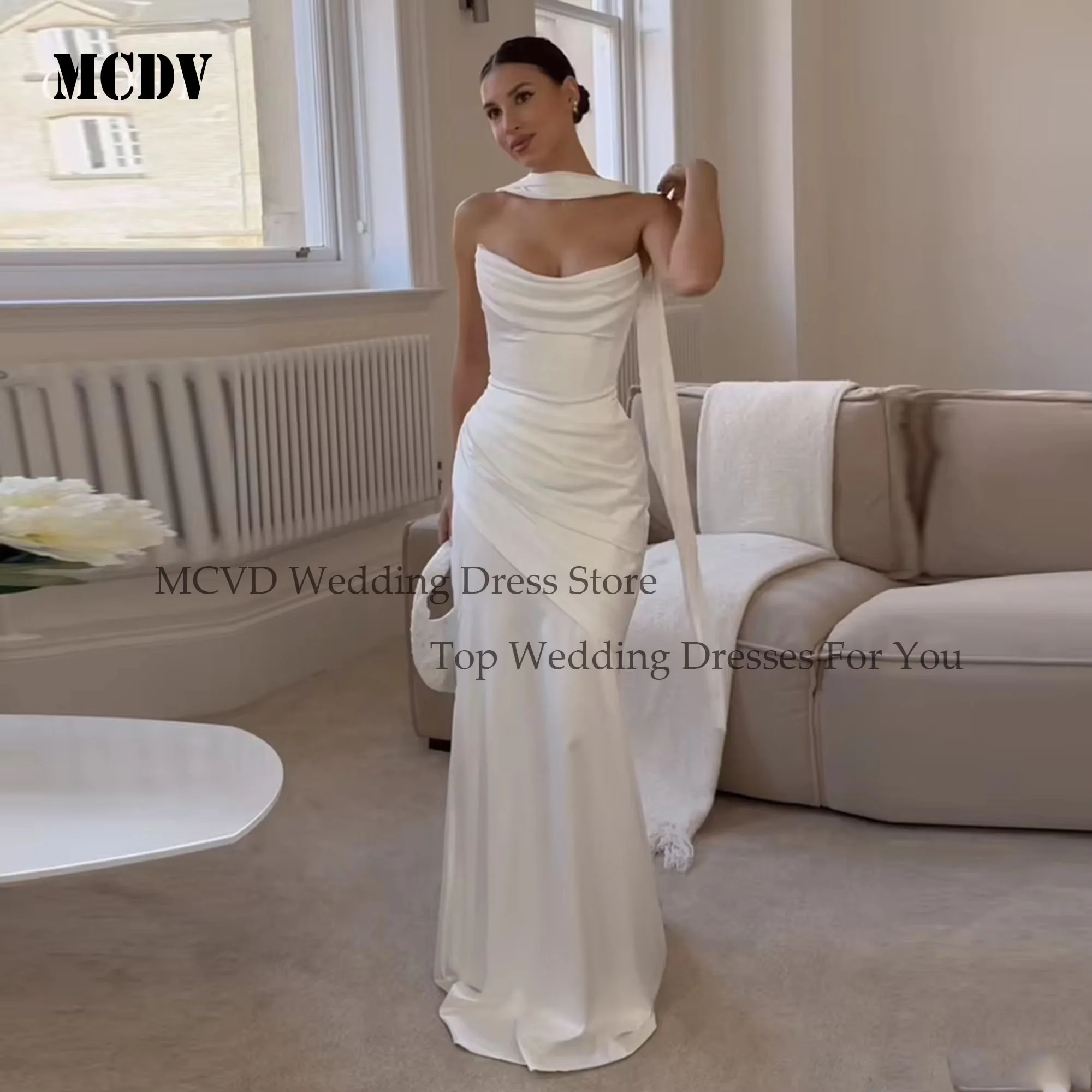 

MCDV Customized Satin Sexy Wedding Dress 2025 Bride Strapless Corset Sleeveless Bride Gowns Mermaid Backless Wedding Gowns