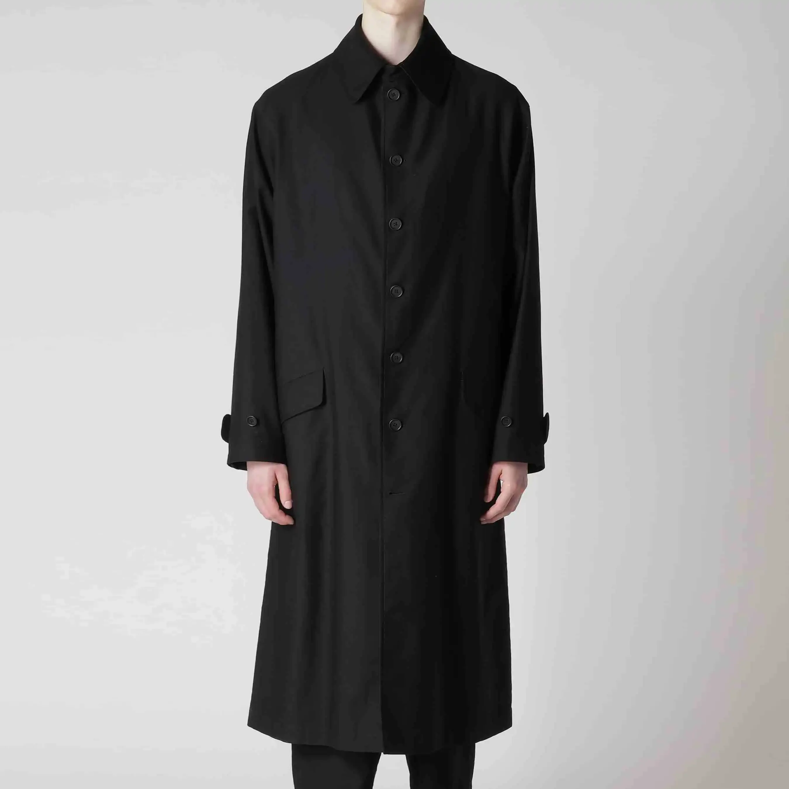 

YOJI OOAK, оригинальный дизайн, однобортная прямая ветровка средней длины с воротником, черное универсальное красивое пальто для мужчин