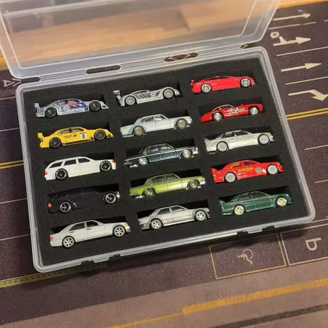 Transparent förvaringslåda med lock och bomullsplatta, displayfodral med 15 positioner för 1/64 bilmodeller, Hot Wheels-display 8 best sales förvaring av hot wheels - №4