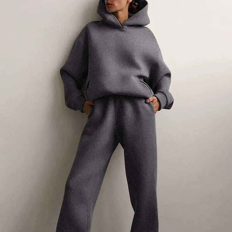 Winter Women Fleeced Tracksuits Casual Hoodie and Sweatpants Suit Fashion Two Pieces Set Hooded Sweatshirt Sport Jogger Outfits