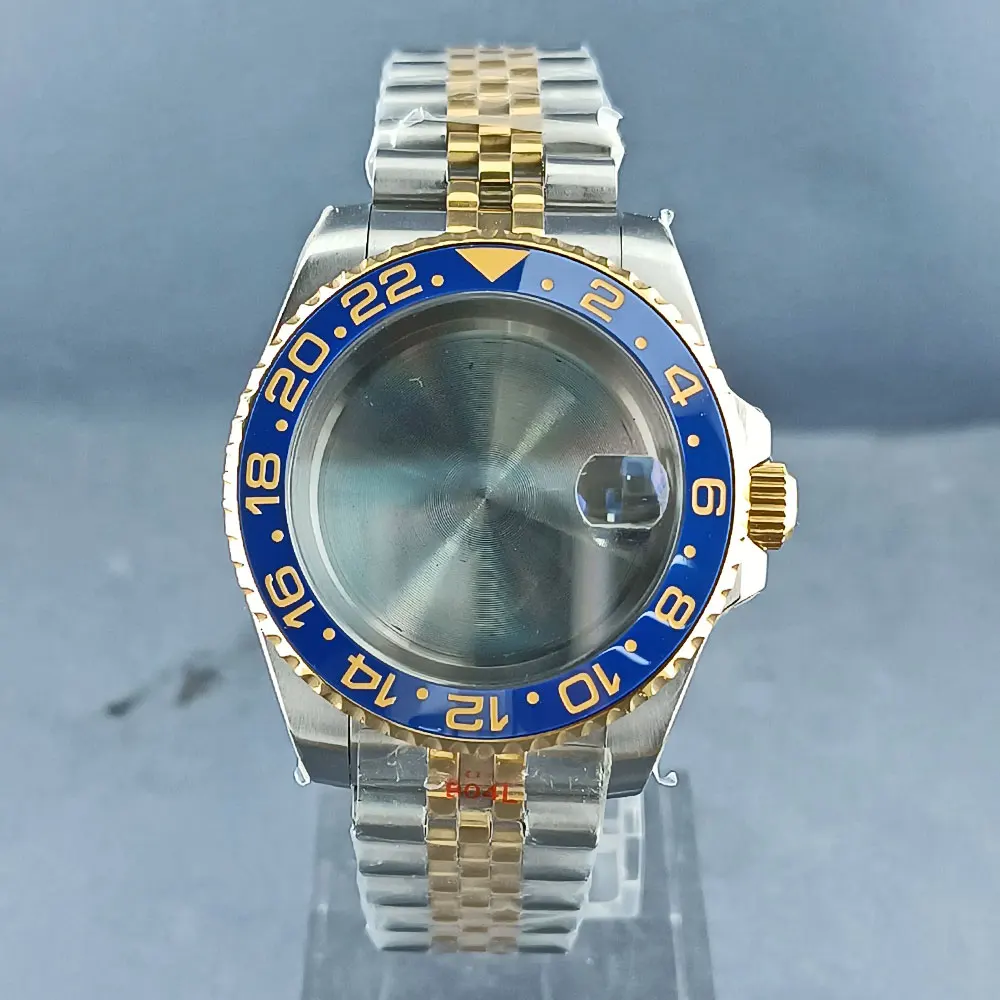 Корпус часов NH34 NH35 NH36 серебристо-золотой, 40 мм, подходит для механизма NH34 NH35 NH36, 120 кликов, корпус из нержавеющей стали, сапфировое стекло