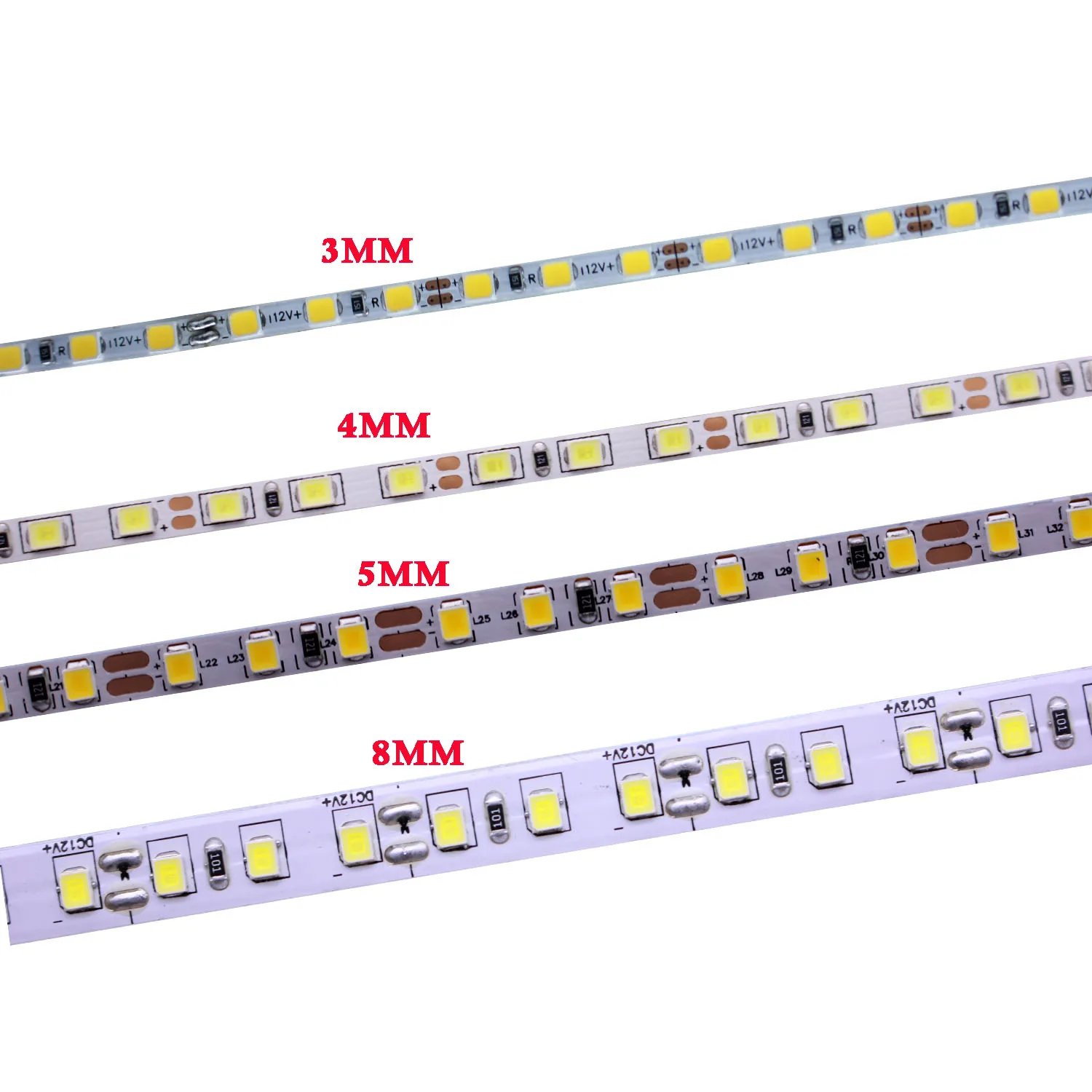 Largura estreita LED Strip Light, Corda Luz, fita flexível, Backlight Lamp, 3mm, 5m, DC12V, 2835, 180LEDs por m, 4mm, 2835, 120Leds por m