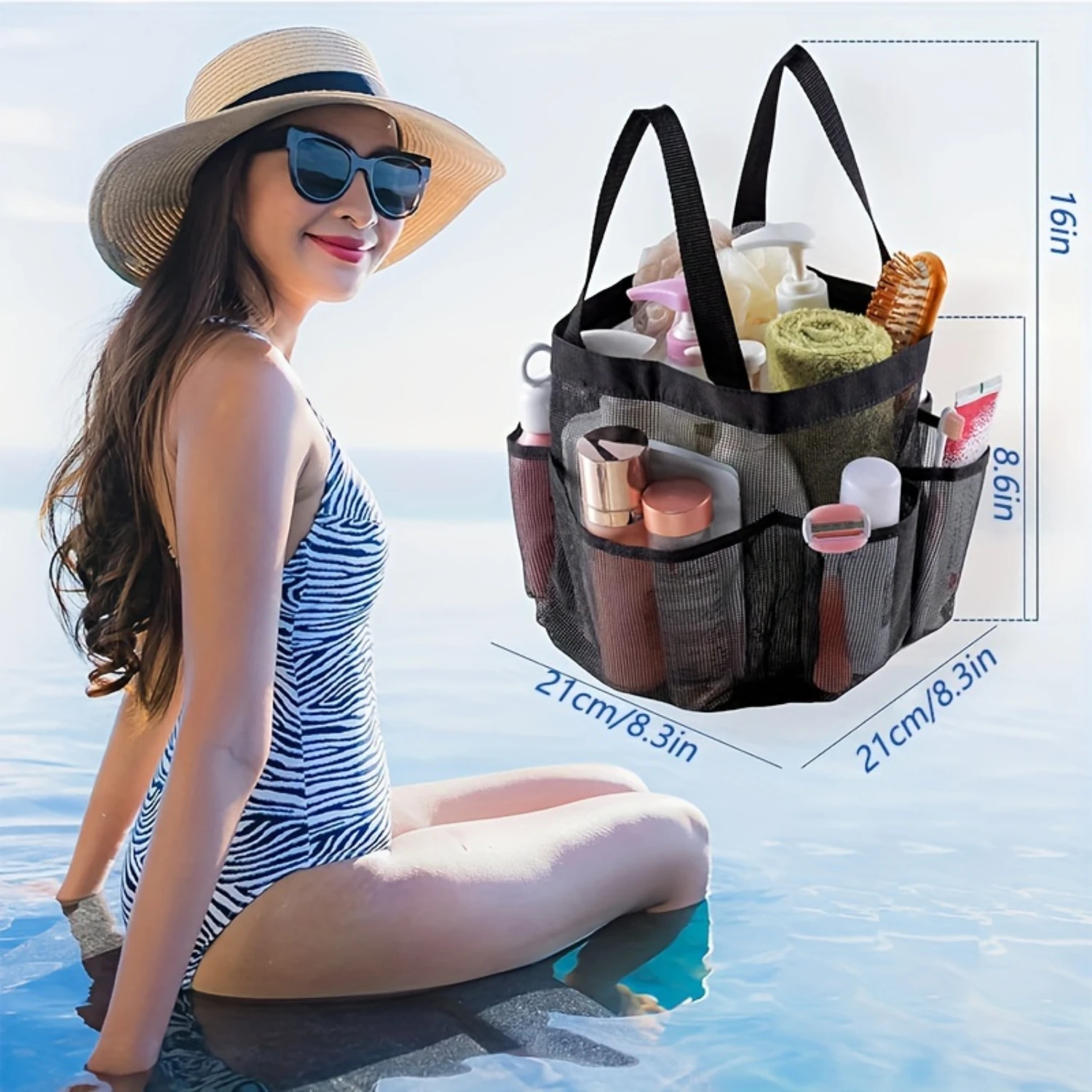 ตะกร้าอาบน้ําตาข่ายแบบพกพา 1 ชิ้น, หอพักวิทยาลัย, กระเป๋าอาบน้ําความจุขนาดใหญ่พร้อมกระเป๋า 8 ช่อง, ห้องน้ําถุงอาบน้ําแห้งเร็ว