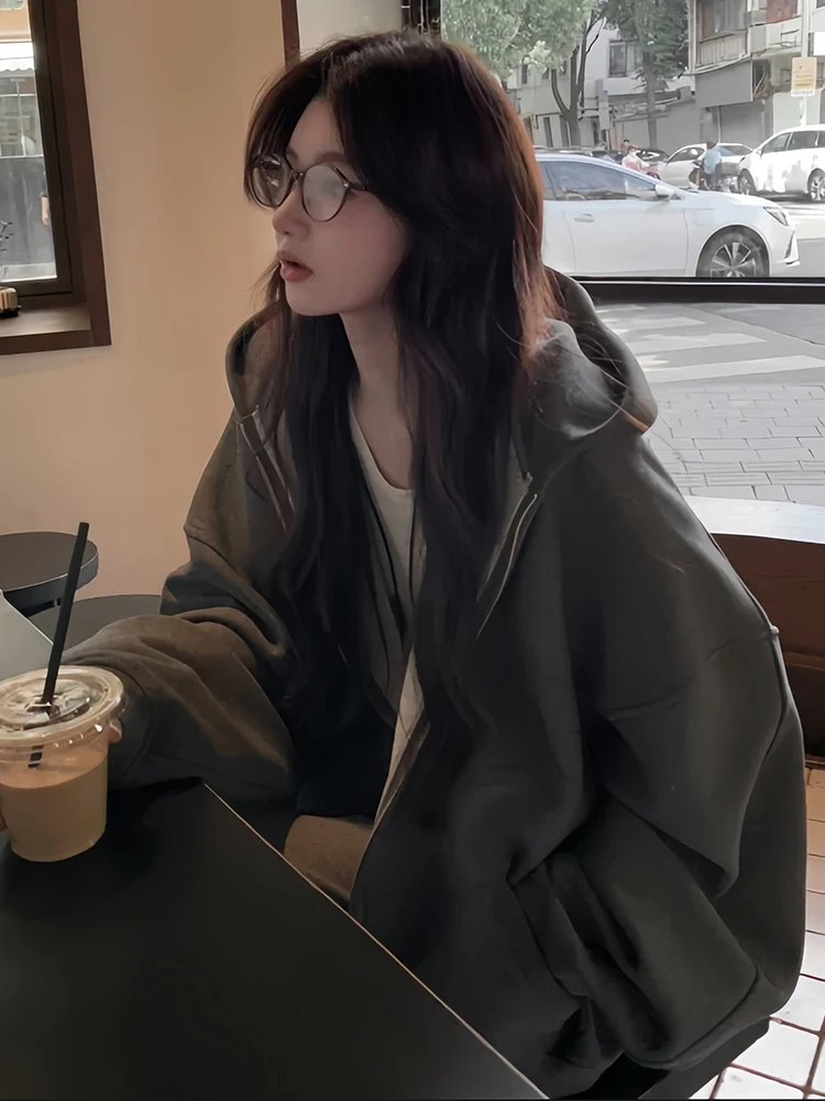 

Женская толстовка на молнии Deep ey, новая коллекция весна-осень, свободная повседневная универсальная спортивная кофта с капюшоном, модная верхняя одежда в корейском стиле