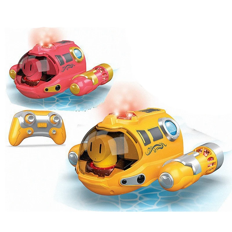 Mini barco RC 2,4G Spray barco de Control remoto fácil de usar juguetes acuáticos para niños regalo de cumpleaños juguetes con forma de barco submarino amarillo