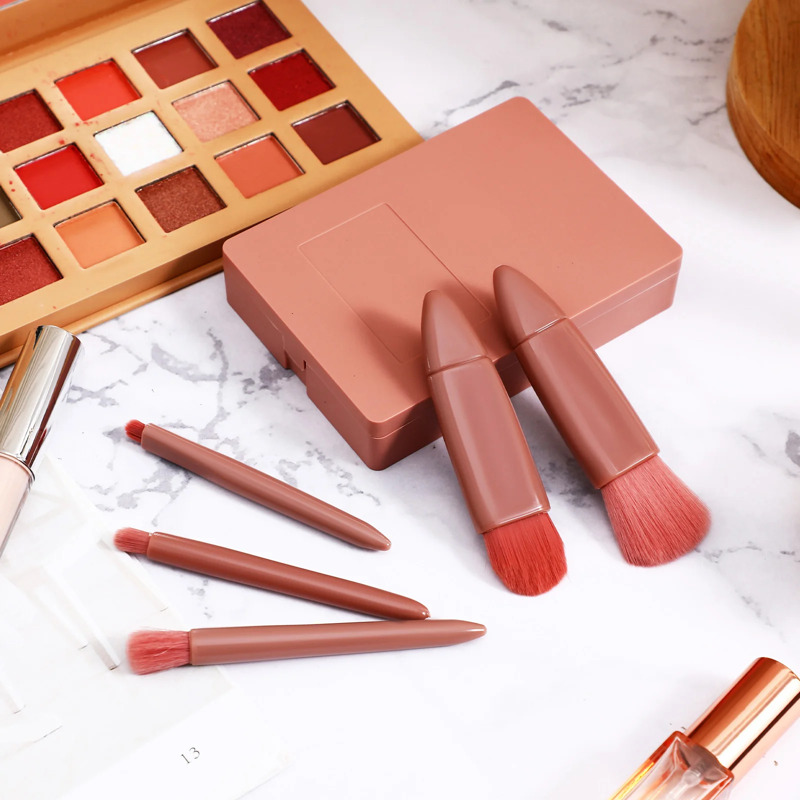 Juego de brochas de maquillaje de tamaño de viaje, Kit de brochas portátiles, base, sombra de ojos, polvo suelto, corrector, colorete, 1 Juego