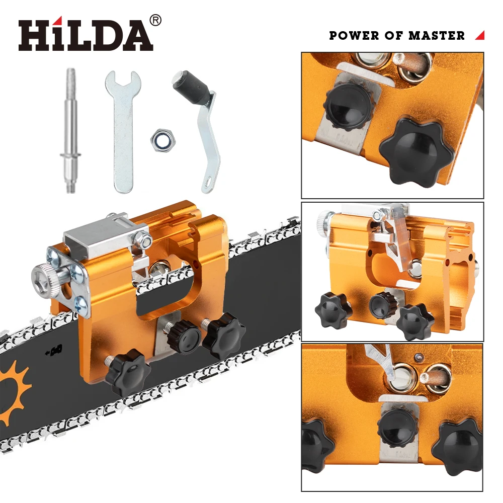 أداة شحذ سلسلة احترافية تعمل يدويًا من HILDA، تناسب أحجام السلسلة المتعددة، مثالية للصيانة بنفسك
