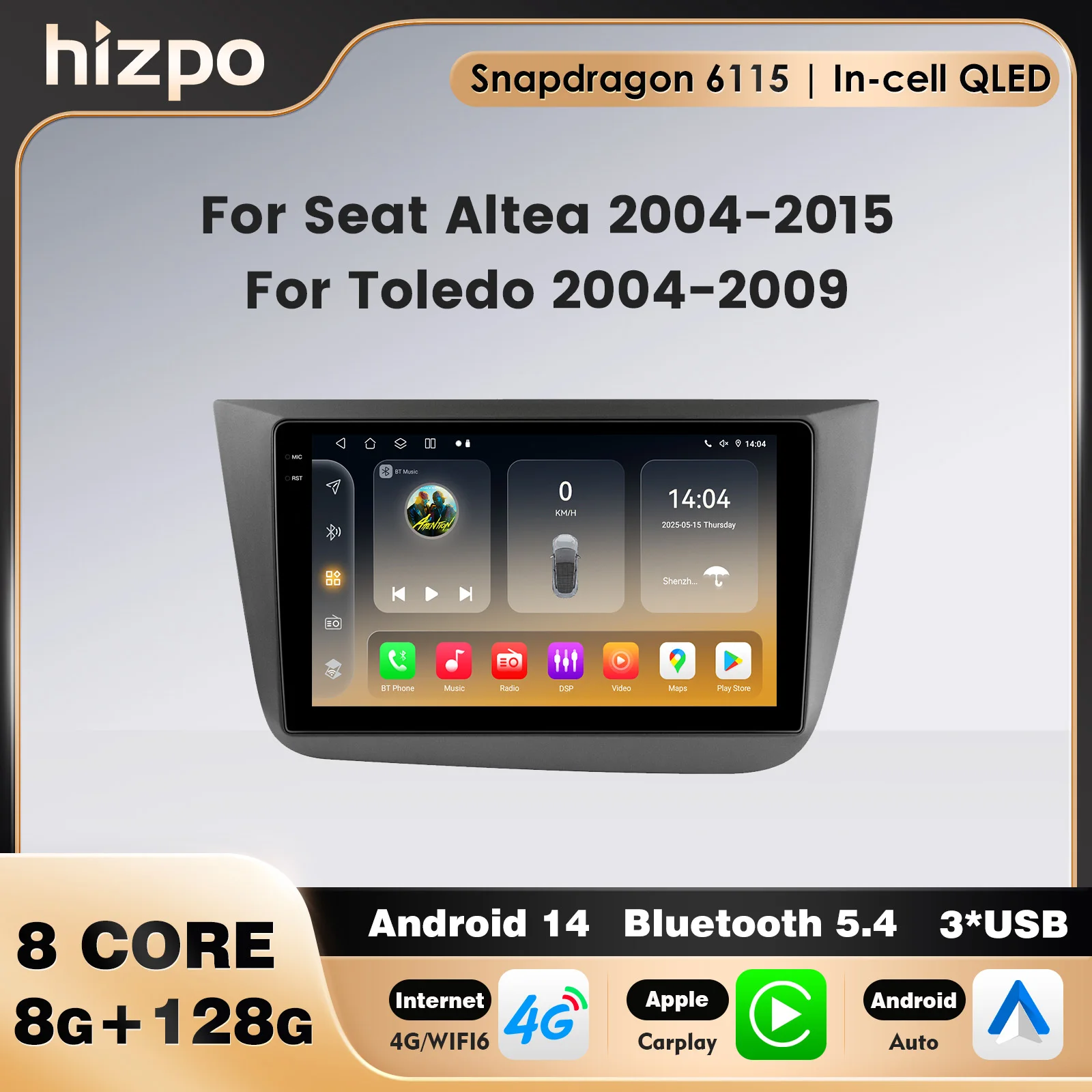 

HiPZO Car Multimedia Video Player 4G-LTE Car Radio For Seat Altea 2004-2015/ Toledo 2004-2009 2DIN Snapdragon Wireless Carplay