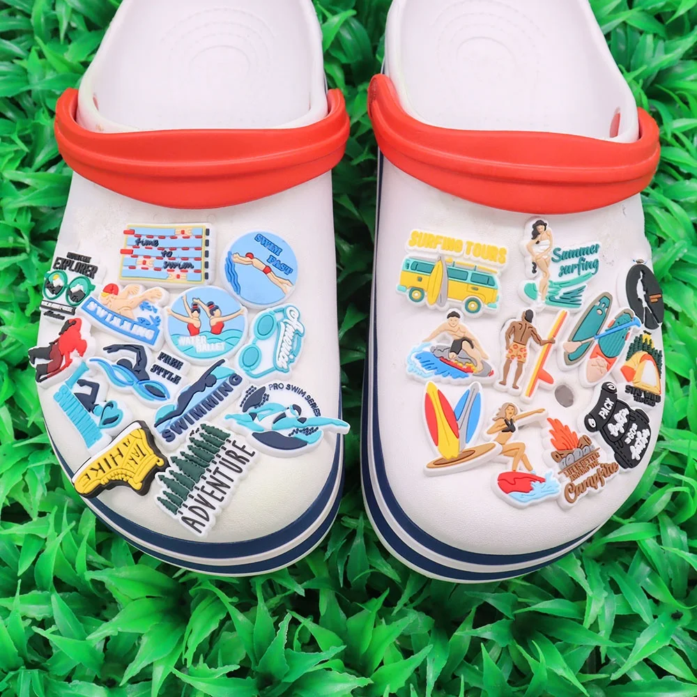 Dijes para zapatos de PVC de 1-9 piezas, accesorios para zapatillas, decoraciones para deportes, Camping, surf, natación, regalo de cumpleaños para niños, gran oferta