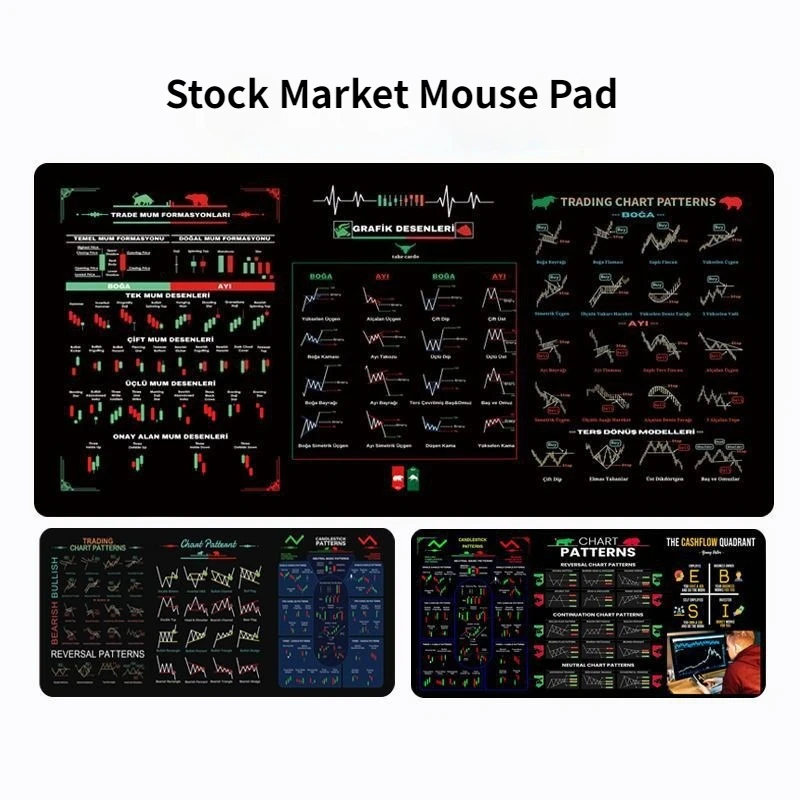 لوحة ماوس سوق الأسهم كبيرة لـ Genius Trader Candlestick Chart لوحة المفاتيح لوحة الماوس المستثمر حصيرة مكتبية قاعدة مطاطية للمكتب والمنزل