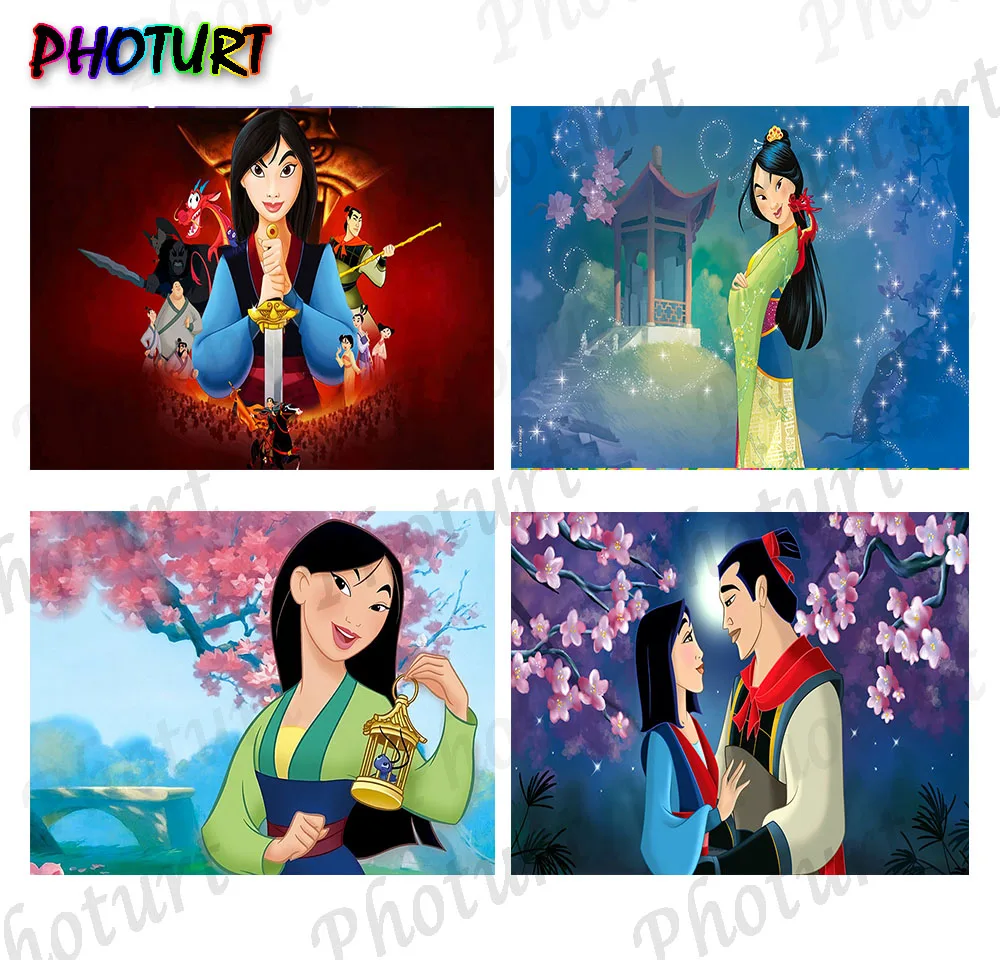 

Disney Brave Princess Mulan Backdrop Girl Birthday Background Banner Pink Flower Vinyl Photography Photo Studio Props