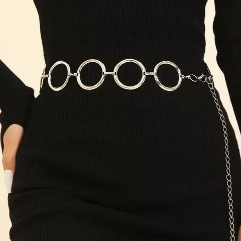 women belts Metal  Waist Chain: The Hollow Circular Geometric Belt Body Is Unique And Fashionable, Enhancing The Waistline