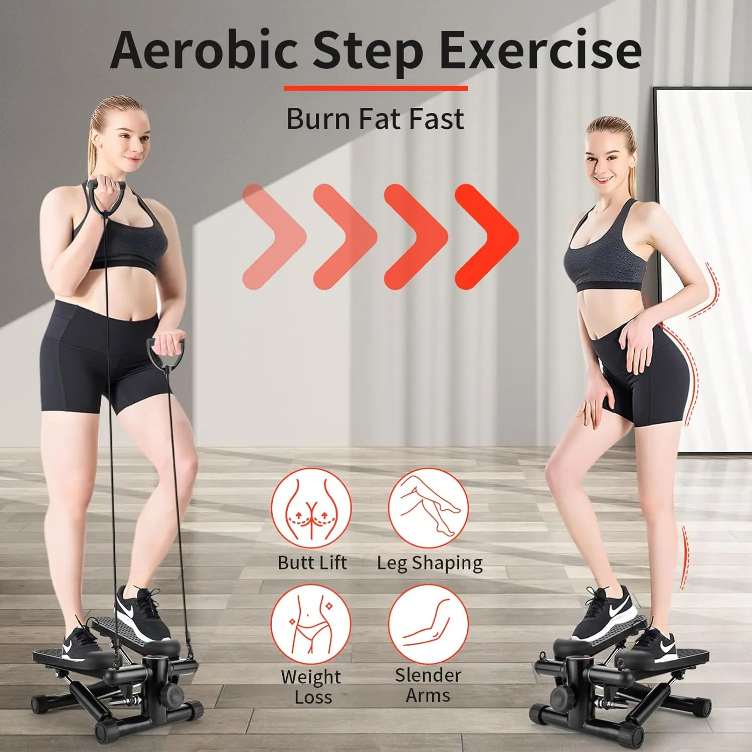 Home Workout Equipment Stair Stepper for Exercise Mini Steppers With Resistance Band Hydraulic Fitness Stepper