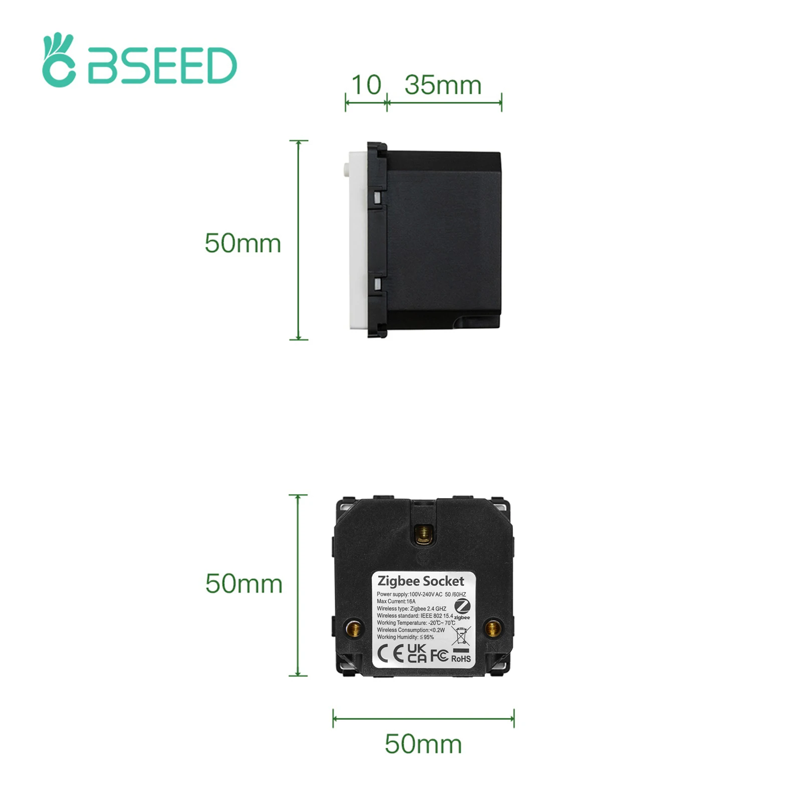 BSEED Zigbee Smart Socket EU Power Monitor Outlet DIY Function Parts Work With Tuya Smart Life Alexa App Indicator Wall Mounted