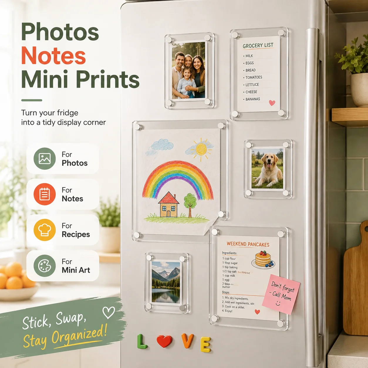 3 Inch Acrylic Fridge Magnet Photo Frame Double Sided Mini Picture Holder 1 5 10PCS for Tickets Notes and Home Decoration