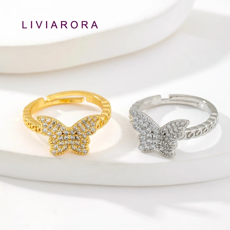 1/2/4 個 18K ゴールドメッキ真鍮ジルコン蝶指輪ジュ - Ring Set Adjustable のレビューと価格