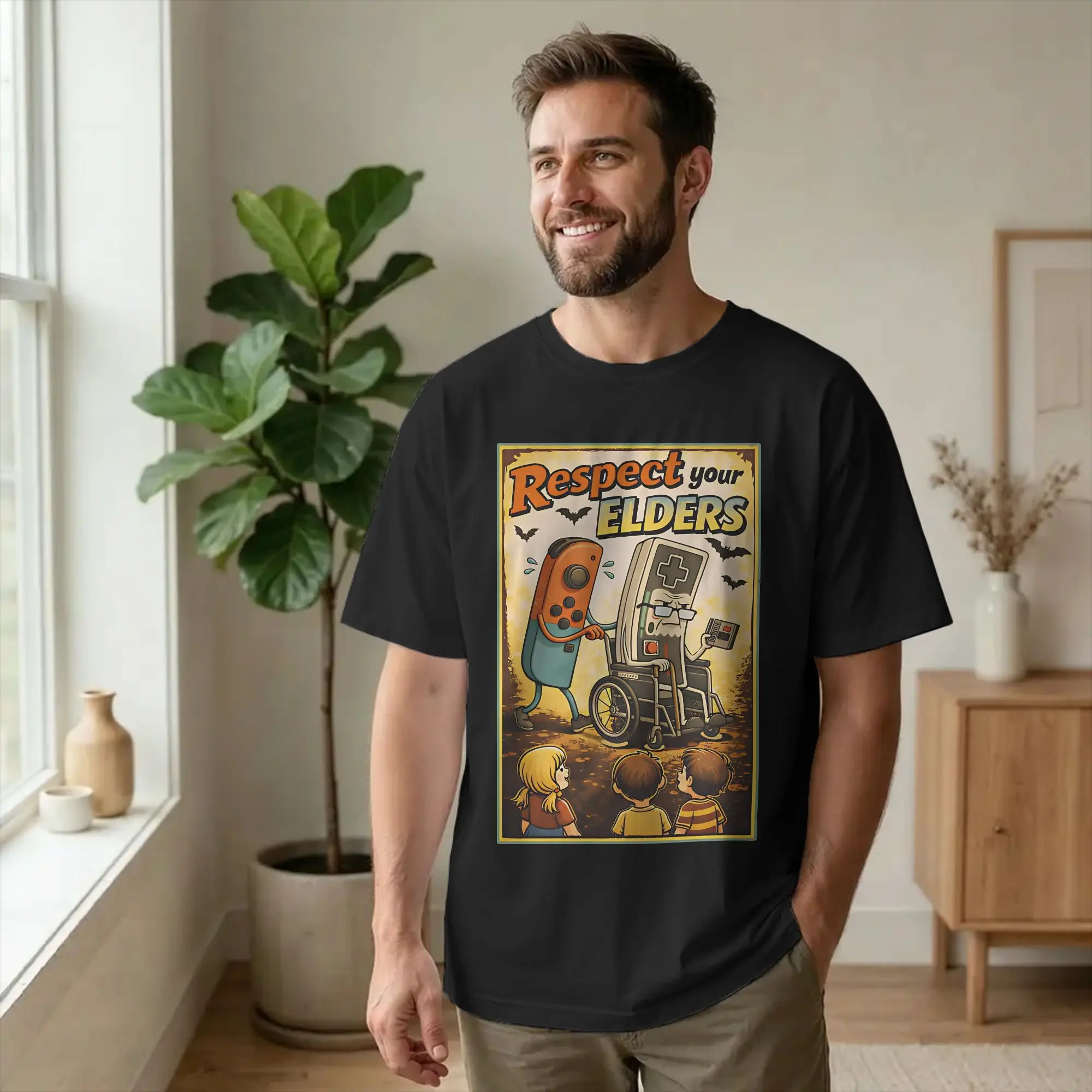 Respect Your Elders Retro Gaming  T Shirts 100% Cotton Novelty T-Shirts Crew Neck Funny Gamer  Tees Short Sleeve Clothes